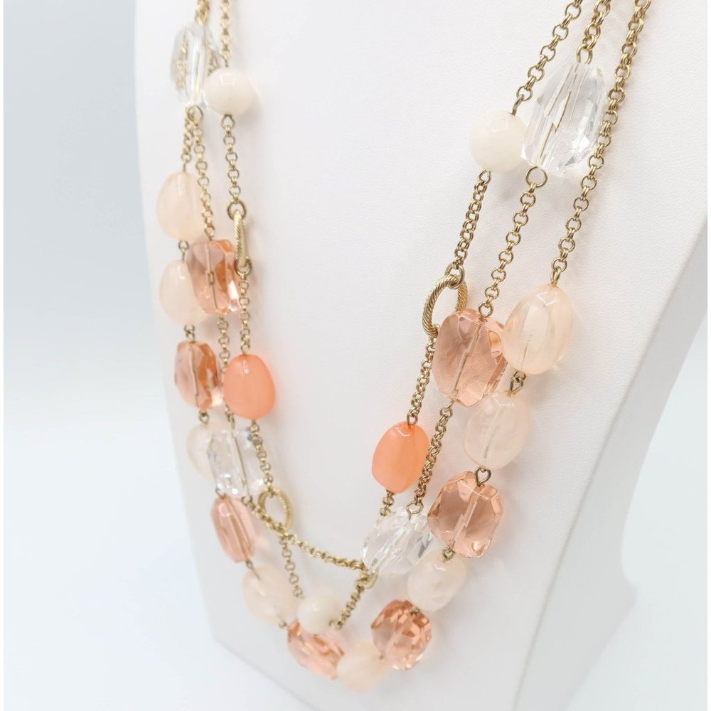 TALBOTS Multi Strand Peach Cream Beaded Gold Tone Statement Necklace - Picture 3 of 7